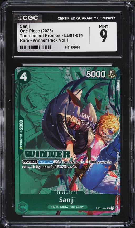 2025 One Piece Tournament Promos Winner Pack Vol. 1 Alt Art Sanji #EB01-014 CGC 9 MINT
