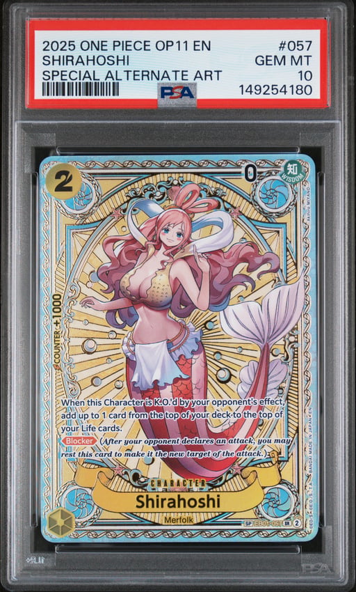 2025 ONE PIECE OP11-A FIST OF DIVINE SPEED 057 SHIRAHOSHI SPECIAL ALTERNATE ART PSA 10