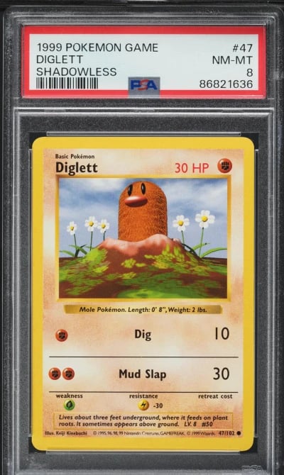 1999 Pokemon Base Set Shadowless Diglett #47 PSA 8 NM-MT