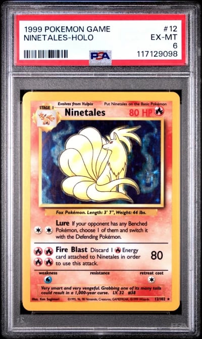 1999 POKEMON BASE SET UNLIMITED #12 NINETALES-HOLO PSA 6