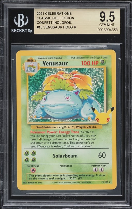 2021 Pokemon Sword & Shield Celebrations Classic Confetti Holo Venusaur #15 BGS 9.5 GEM MINT
