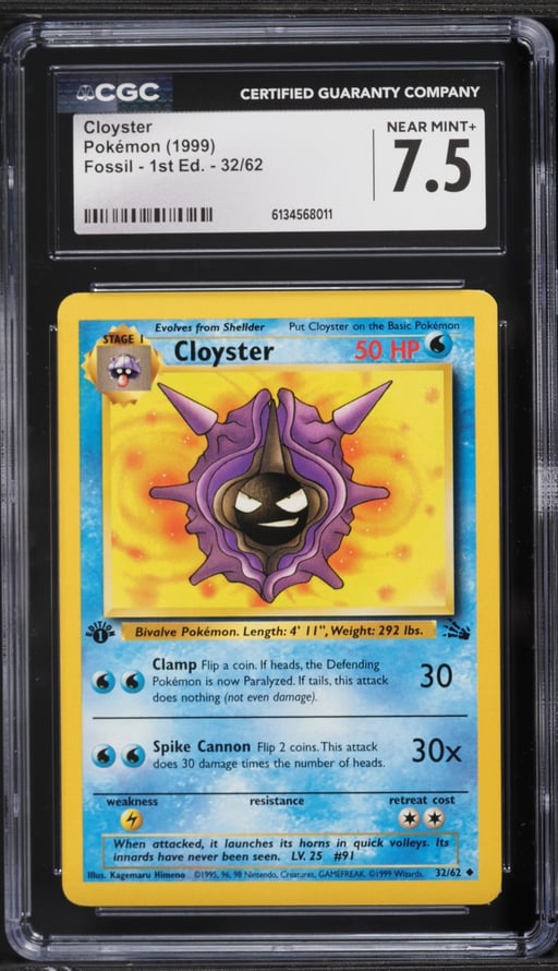 1999 Pokemon Fossil 1st Edition Cloyster #32 CGC 7.5 NRMT+