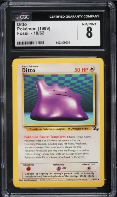 1999 Pokemon Fossil Ditto #18 CGC 8 NM-MT