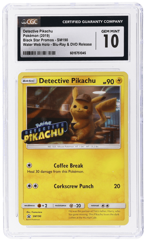 2019 Pokemon Black Star Promos Sun and Moon Water Web Holo Blu-Ray and Dvd Release Detective Pikachu #SM190 CGC 10