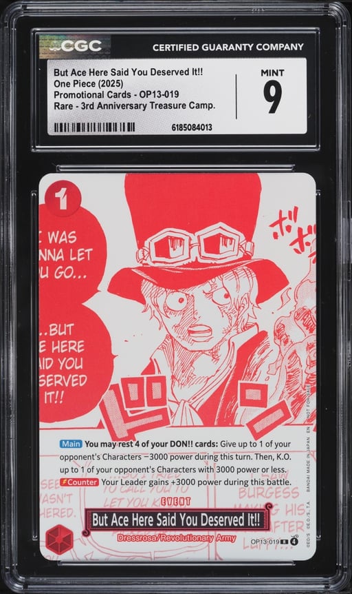 2025 One Piece Promo 3rd Treasure Manga Art But Ace Here Said You Deserved It!! CGC 9 MINT