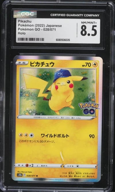2022 Pokemon Japanese Sword & Shield Pokemon GO Holo Pikachu #28 CGC 8.5 NM-MT+