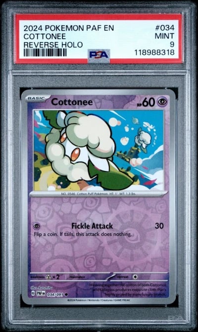 2024 POKEMON PAF EN-PALDEAN FATES REVERSE HOLO #034 COTTONEE PSA 9
