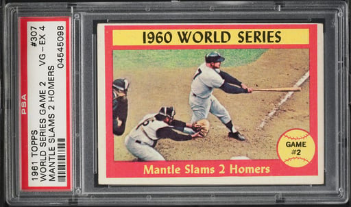 1961 Topps Mickey Mantle WORLD SERIES GAME 2 #307 PSA 4 VGEX