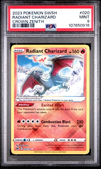 2023 POKEMON SWORD & SHIELD CROWN ZENITH #020 RADIANT CHARIZARD PSA 9