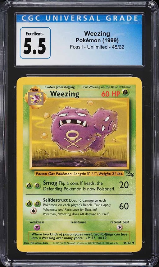 1999 Pokemon Fossil Weezing #45 CGC 5.5 EX+
