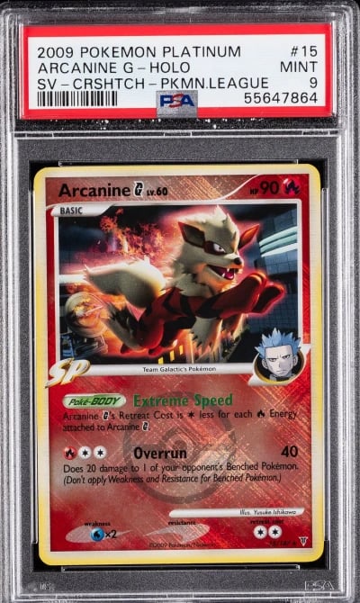 2009 POKEMON PLATINUM SUPREME VICTORS CROSSHATCH #15 ARCANINE G-HOLO PSA 9