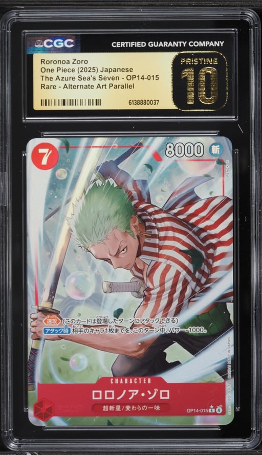 2025 One Piece Japanese The Azure Sea's Seven Alt Art Roronoa Zoro #OP14-015 CGC 10 PRISTINE