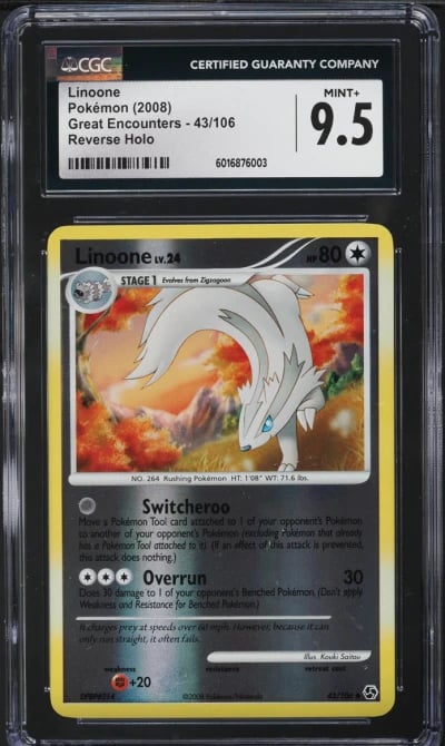 2008 Pokemon Diamond & Pearl Great Encounters Reverse Holo Linoone #43 CGC 9.5