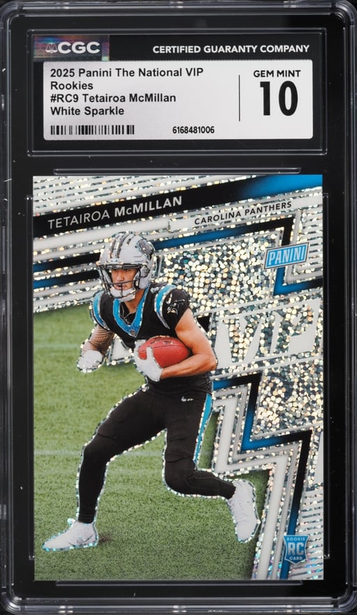 2025 Panini The National VIP White Sparkle Tetairoa McMillan ROOKIE #RC9 CGC 10 GEM MINT