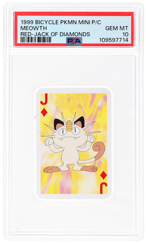 1999 Bicycle Pokemon Mini Playing Cards Red Deck Jack of Diamonds Meowth PSA 10