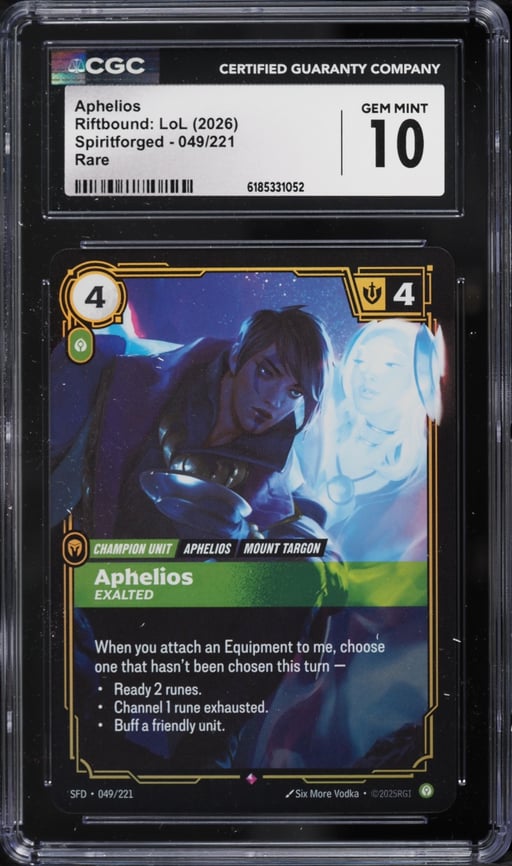 2026 Riftbound League Of Legends Spiritforged Aphelios #049 CGC 10 GEM MINT
