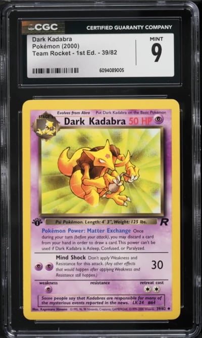 2000 Pokemon Team Rocket 1st Edition Dark Kadabra #39 CGC 9 MINT