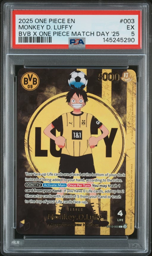 2025 ONE PIECE PROMOS 003 MONKEY D. LUFFY BVB X ONE PIECE MATCH DAY 2025 PSA 5