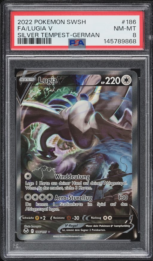2022 Pokemon German Sword & Shield Silver Tempest Alt Art Lugia V #186 PSA 8 NM-MT