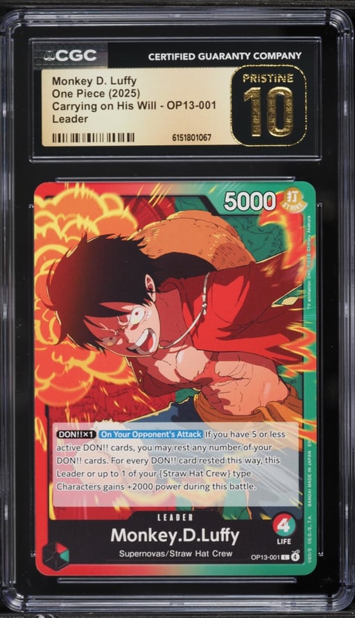 2025 One Piece Carrying On His Will Leader Monkey D. Luffy #OP13-001 CGC 10 PRISTINE