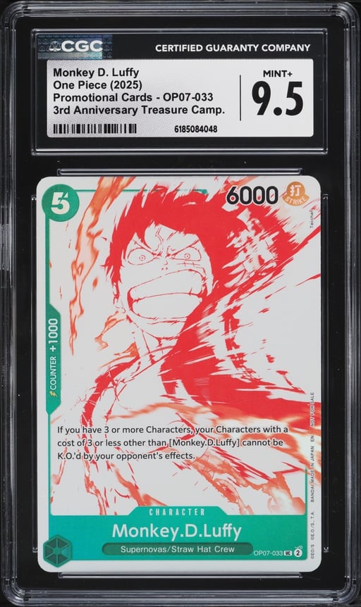 2025 One Piece Promo 3rd Anniversary Treasure Campaign Monkey D. Luffy #OP07-033 CGC 9.5 MINT+