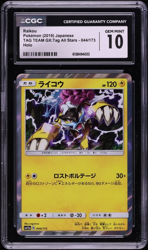 2019 Pokemon Japanese Sun & Moon Tag Team GX Tag All Stars Holo Raikou #44 CGC 10 GEM MINT