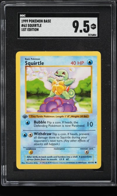 1999 Pokemon Base Set Shadowless 1st Edition Squirtle #63 SGC 9.5 MINT+
