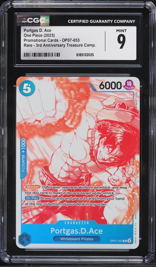 2025 One Piece Promo 3rd Anniversary Treasure Camp. Portgas D. Ace #OP07-053 CGC 9 MINT