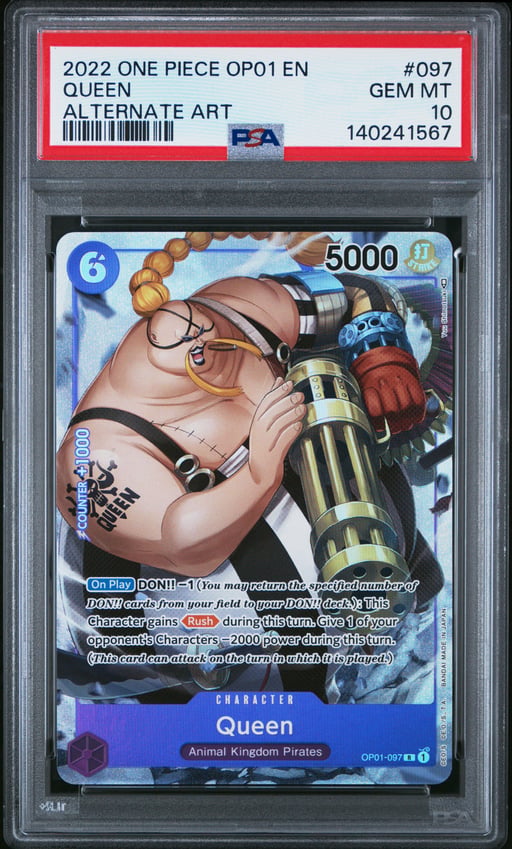 2022 ONE PIECE OP01-ROMANCE DAWN 097 QUEEN ALTERNATE ART PSA 10