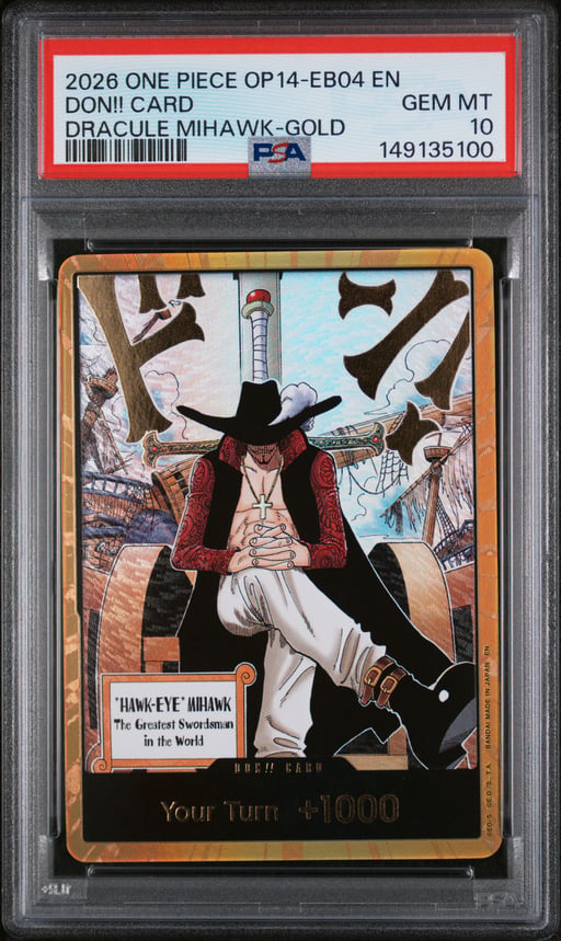 2026 ONE PIECE OP14-EB04-THE AZURE SEA'S SEVEN DON!! CARD DRACULE MIHAWK-GOLD PSA 10