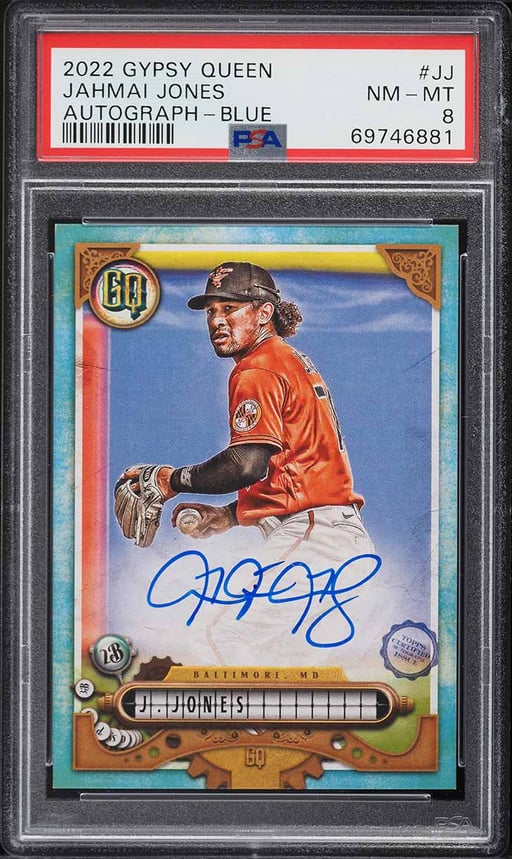 2022 Topps Gypsy Queen Blue Jahmai Jones ROOKIE AUTO /99 #GQA-JJ PSA 8 NM-MT