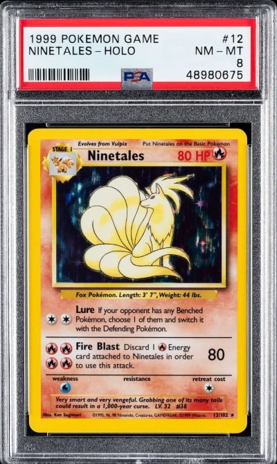1999 POKEMON BASE SET UNLIMITED #12 NINETALES-HOLO PSA 8