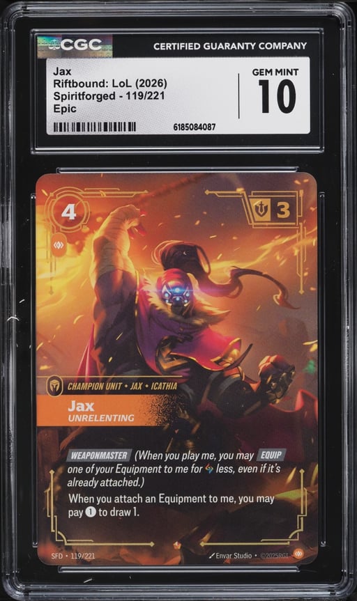 2026 Riftbound League Of Legends LoL Spiritforged Jax #119 CGC 10 GEM MINT