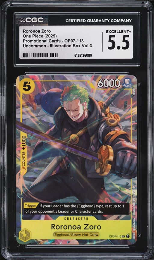 2025 One Piece Promo Illustration Box Vol. 3 Roronoa Zoro #OP07-113 CGC 5.5 EX+