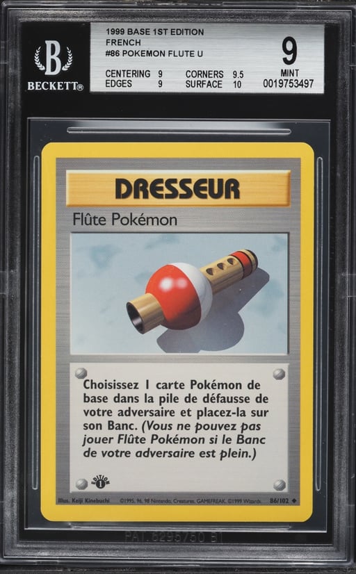 1999 Pokemon French Base 1st Edition Pokemon Flute #86 BGS 9 MINT