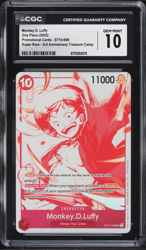 2025 One Piece Japanese Promo 3rd Anniversary Treasure SR Monkey D. Luffy #ST10-006 CGC 10 GEM MINT