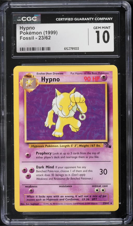 1999 Pokemon Fossil Hypno #23 CGC 10 GEM MINT