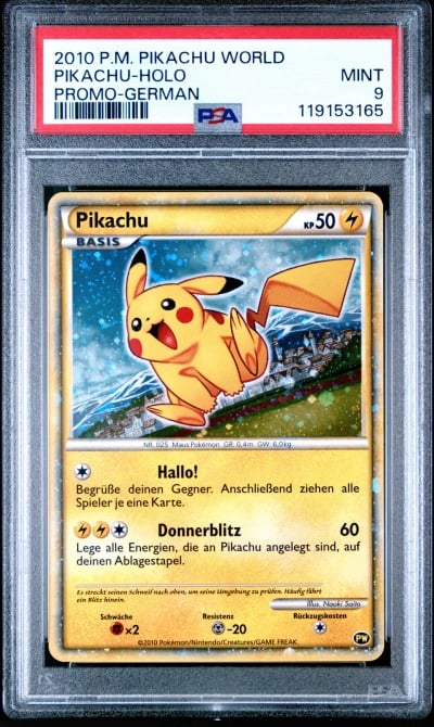 2010 POKEMON PIKACHU WORLD PROMO GERMAN PIKACHU-HOLO PSA 9