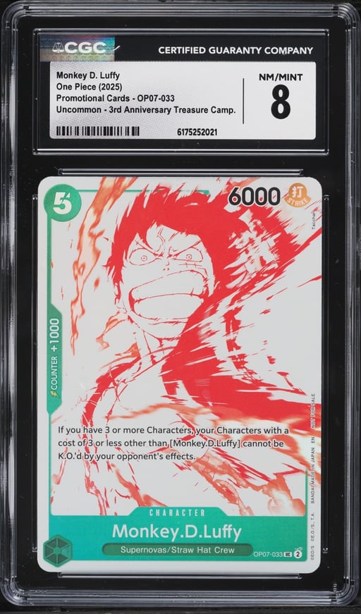 2025 One Piece Japanese Promo 3rd Treasure Monkey D. Luffy #OP07-033 CGC 8 NM-MT