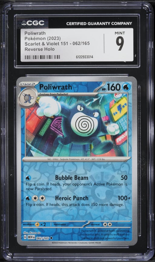 2023 Pokemon Scarlet & Violet 151 Reverse Holo Poliwrath #062 CGC 9 MINT
