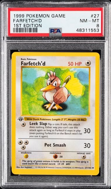 1999 POKEMON GAME #27 FARFETCH'D 1ST EDITION PSA 8