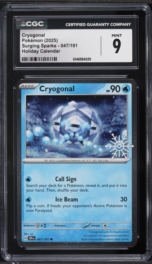 2025 Pokemon Scarlet & Violet Surging Sparks Holiday Calendar Cryogonal #47 CGC 9 MINT