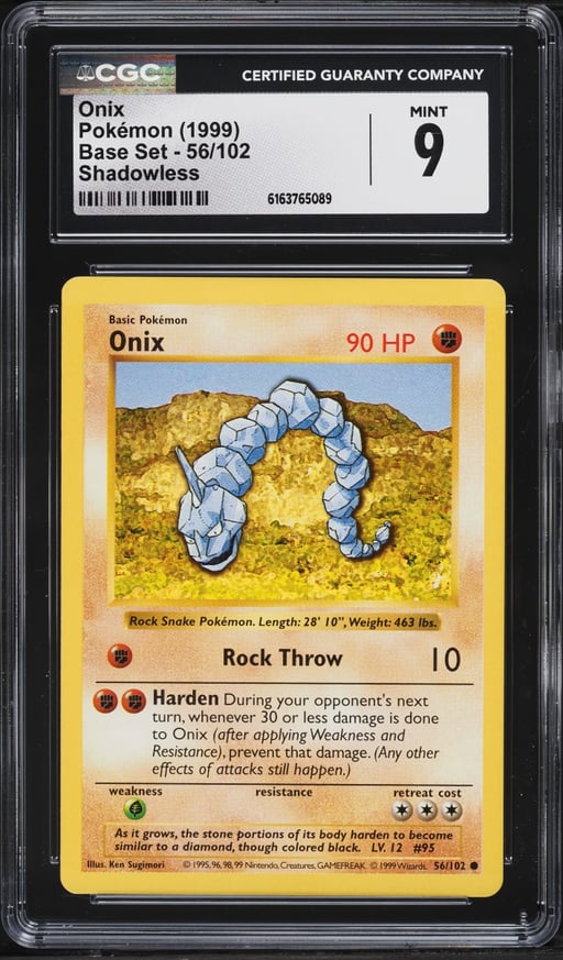 1999 Pokemon Base Set Shadowless Onix #56 CGC 9 MINT