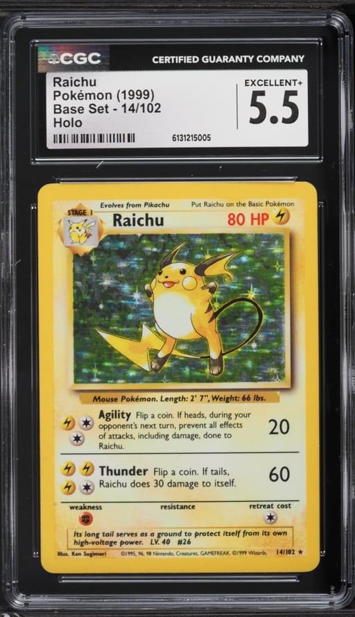 1999 Pokemon Base Set Holo Raichu #14 CGC 5.5 EX+