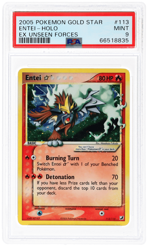 2005 Pokemon Ex Unseen Forces Holo Entei Gold Star #113 PSA 9