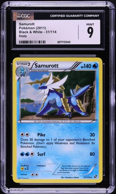 2011 Pokemon Black & White Holo Samurott #31 CGC 9 MINT