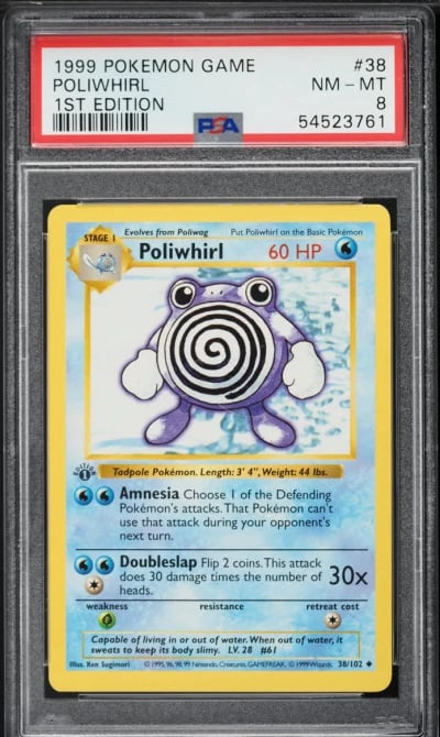 1999 Pokemon Base Set Shadowless 1st Edition Poliwhirl #38 PSA 8 NM-MT