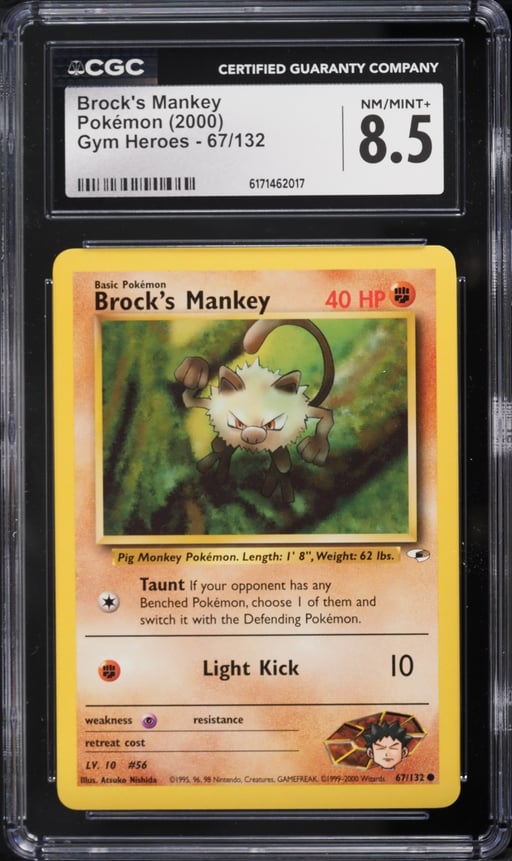 2000 Pokemon Gym Heroes Brock's Mankey #67 CGC 8.5 NM-MT+