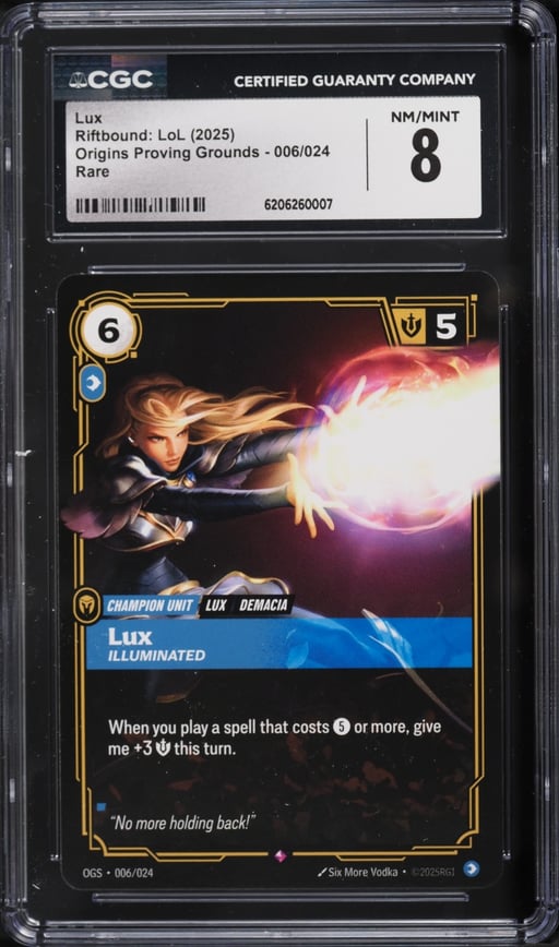 2025 Riftbound League Of Legends LoL Origins Proving Grounds Lux #6 CGC 8 NM-MT