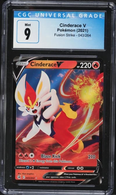 2021 Pokemon Sword & Shield Fusion Strike Full Art Cinderace V #43 CGC 9 MINT